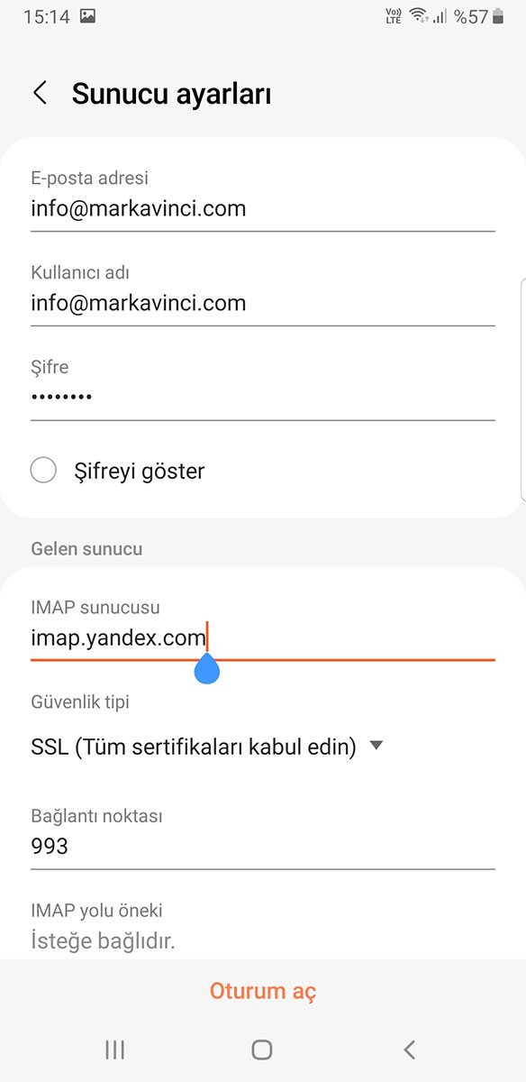 android kurumsal mail kurulumu