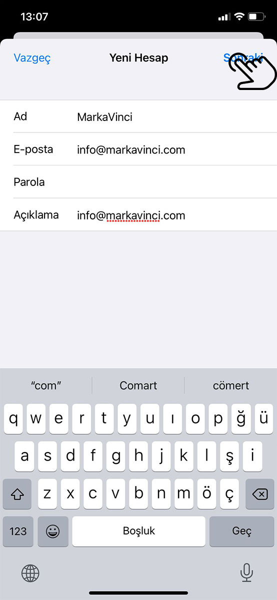 iphone yandex kurumsal mail kurulumu